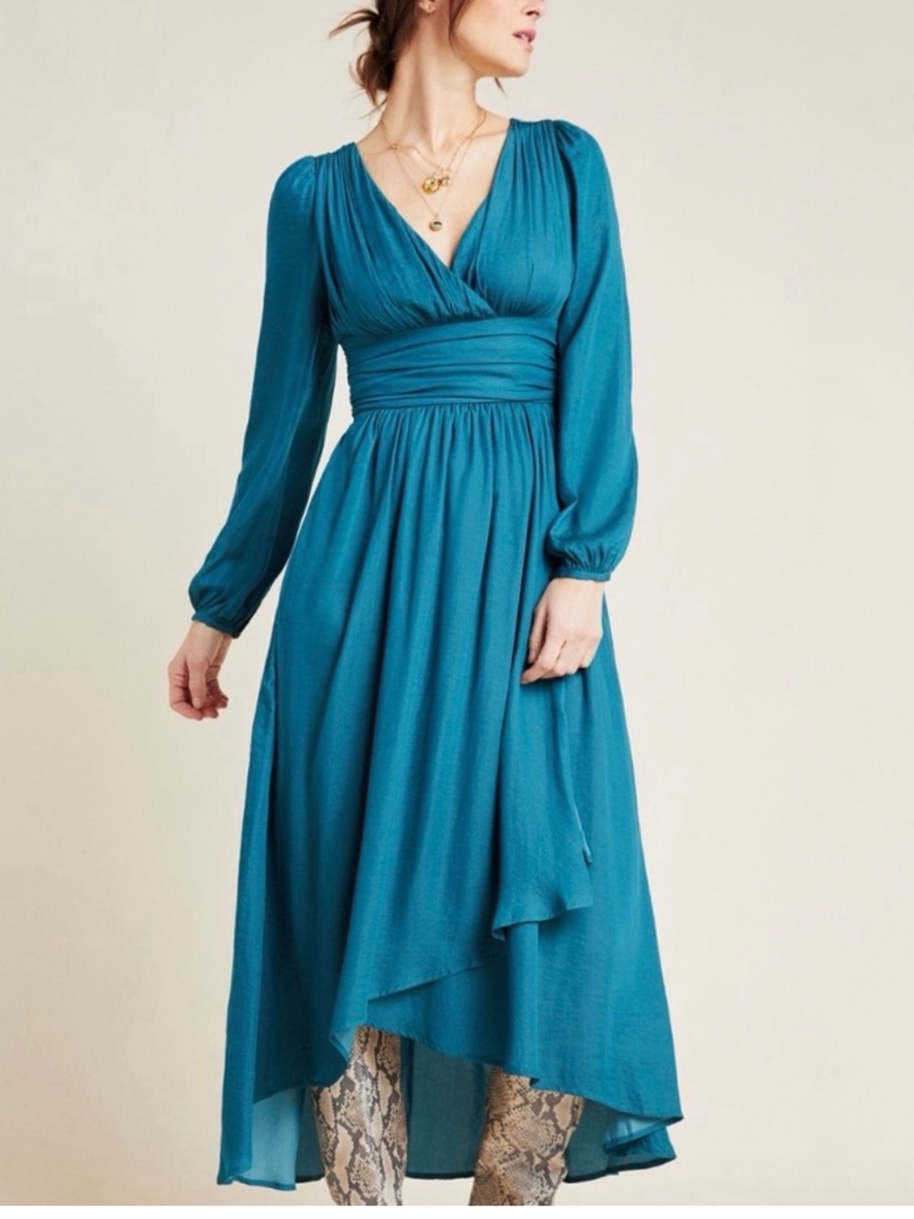 Anthropologie NWT Boho Chic Gwendolyn V-Neck Long Sleeve High-low Maxi Dress - Picture 1 of 16